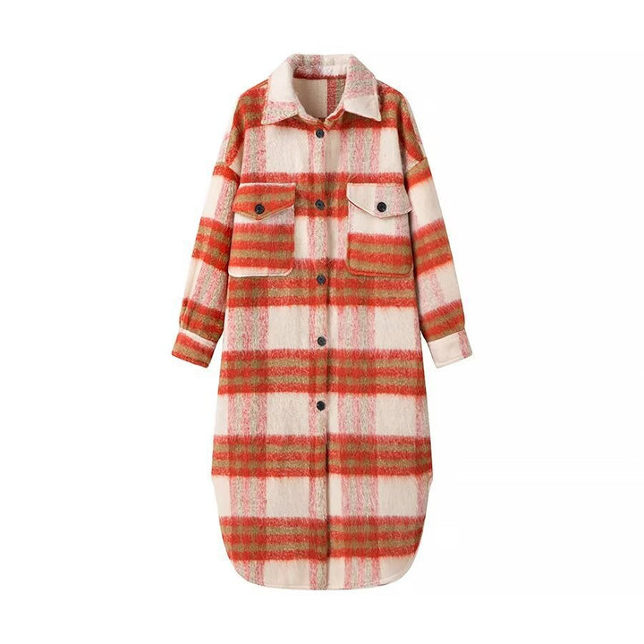 Women's fashionable oversized checkered wool coat Skjora