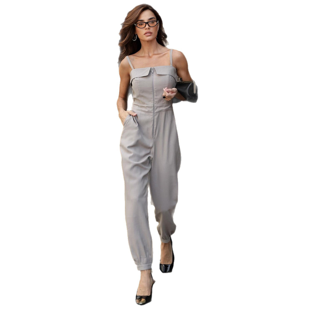 Damer jumpsuit med elegante stropper og moteriktig glidelås Skjora