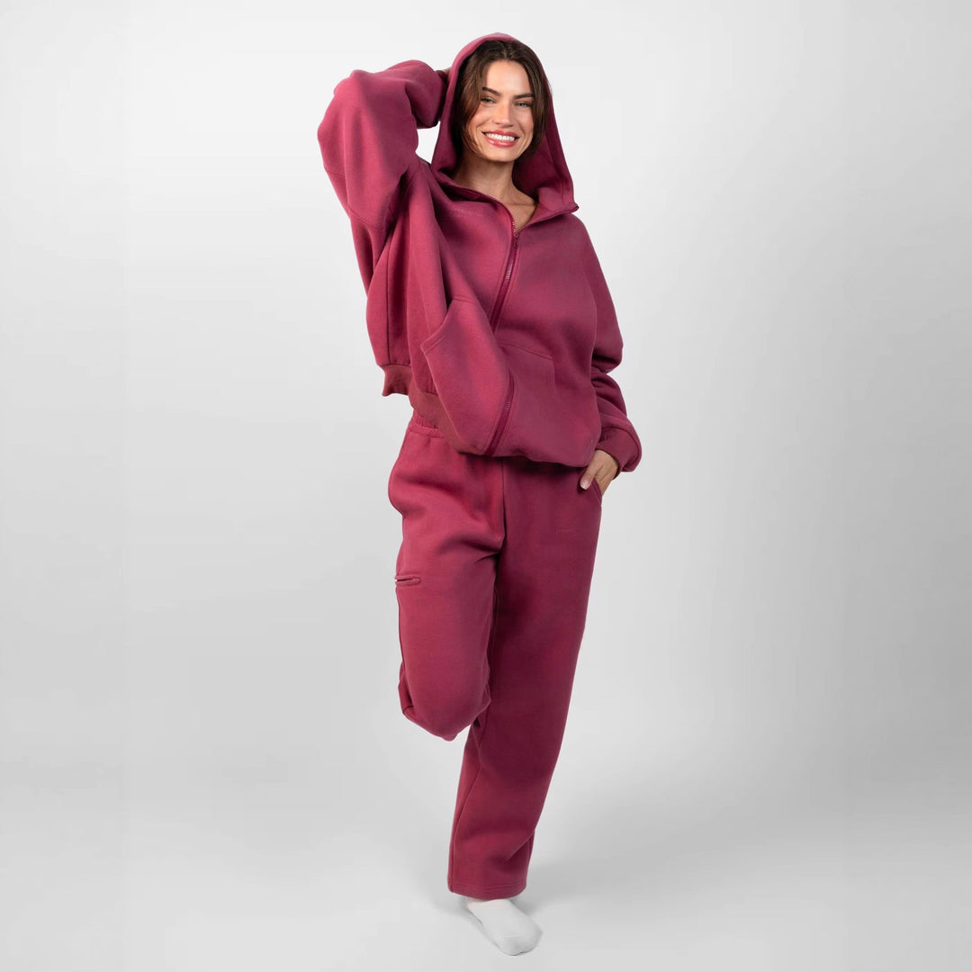 Damer sporty fleece-dress med høy krage og praktiske lommer Skjora