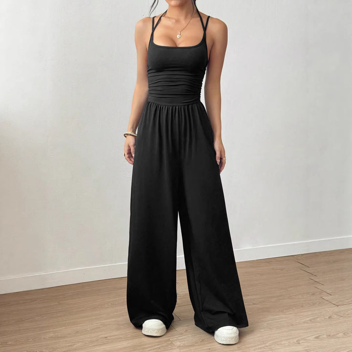 Dame luftig jumpsuit med høy midje og justerbare stropper Skjora