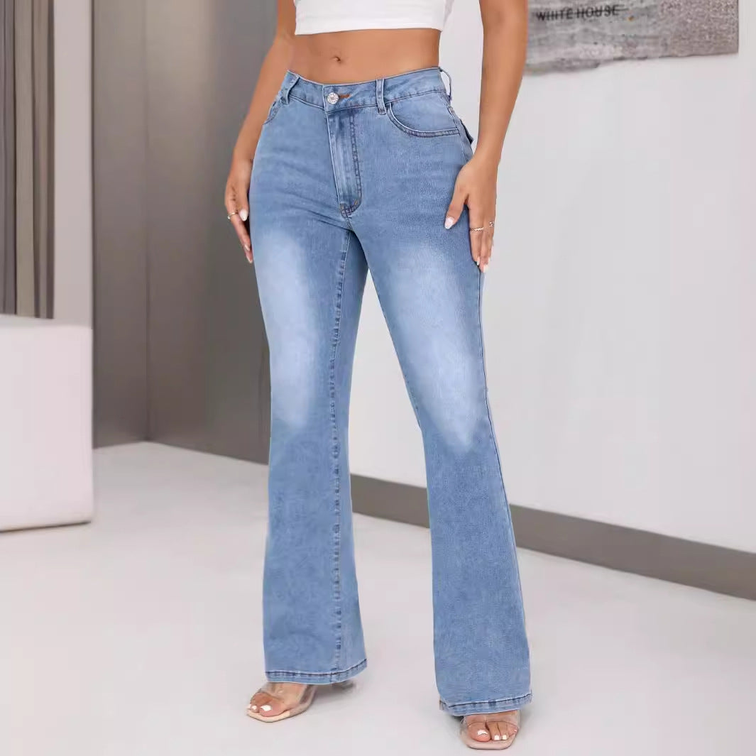 Kvinnelige Bootcut Jeans med Høy Midje og Unik Design Skjora