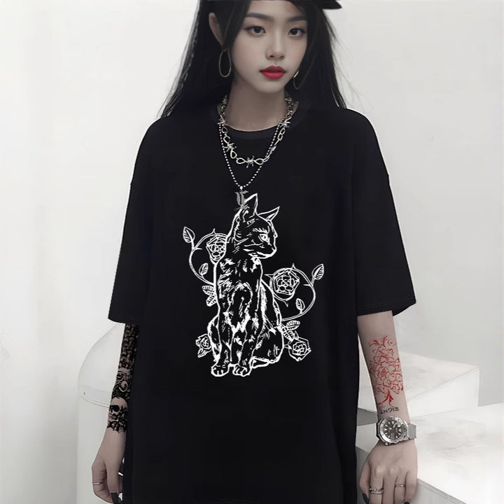 Damer Oversized T-skjorte med dekorativt sløyfemotiv Skjora