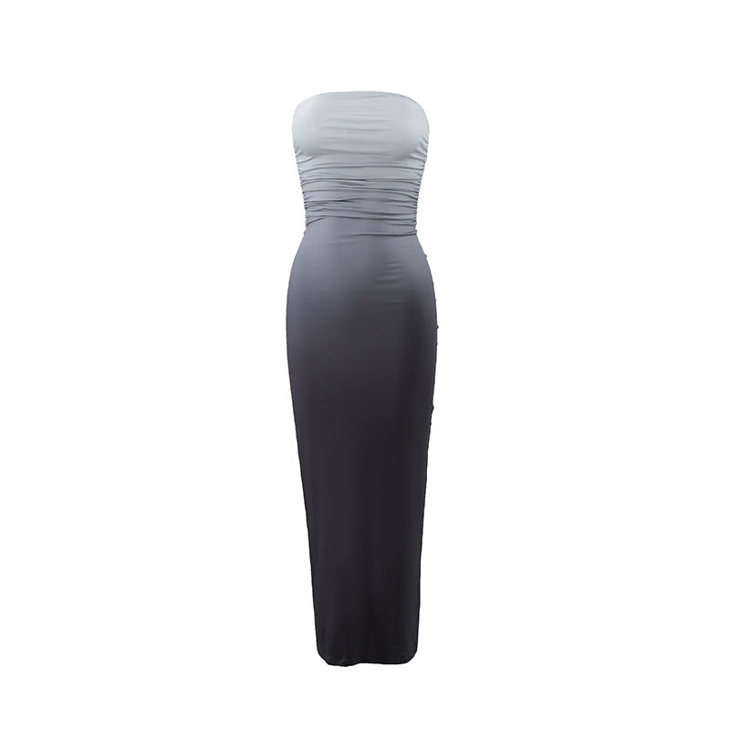 Dame elegant strapless maxikjole med fargegradient Skjora