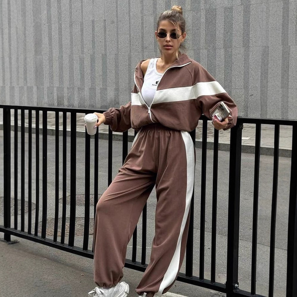 Dames sportieve sweatpants pak met trendy rits en elastische tailleband Skjora