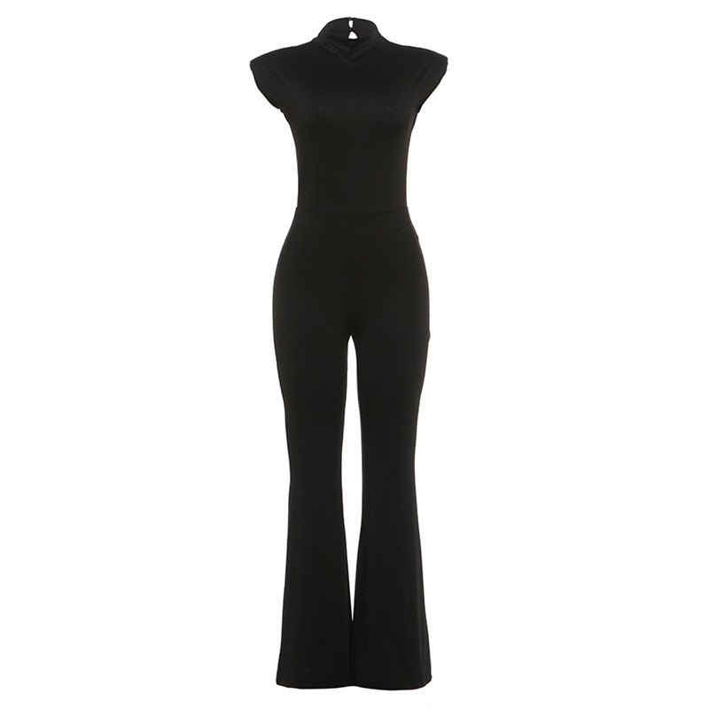 Dame Elegant Jumpsuit i figursydd snitt med høy krage Skjora