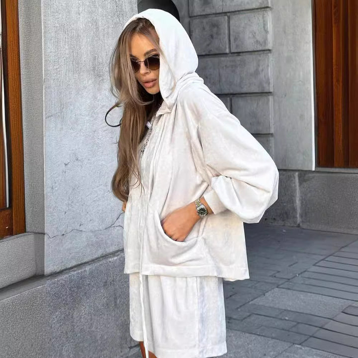 Kvinne casual fleecejakke med hette og løs passform Skjora
