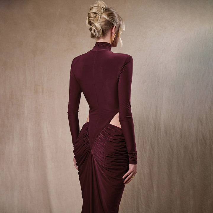 Dame elegant langermet kjole med raffinert draperingseffekt Skjora