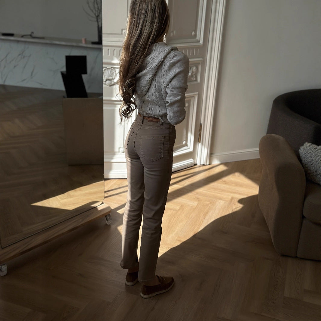 Kvinne casual strikket genser med hette og glidelås Skjora