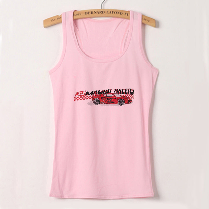 Dame cropped T-skjorte med retro racingbil-motiv Skjora