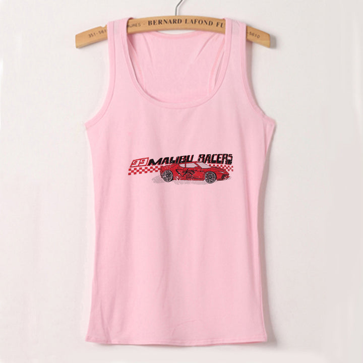 Dame cropped T-skjorte med retro racingbil-motiv Skjora