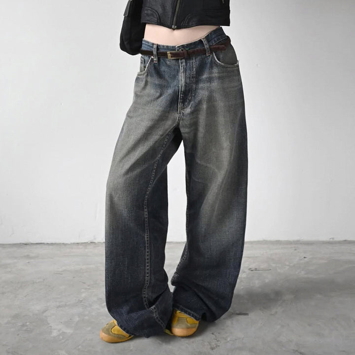 Dame størrelse Denim jeans i avslappet Chino stil med høy midje Skjora