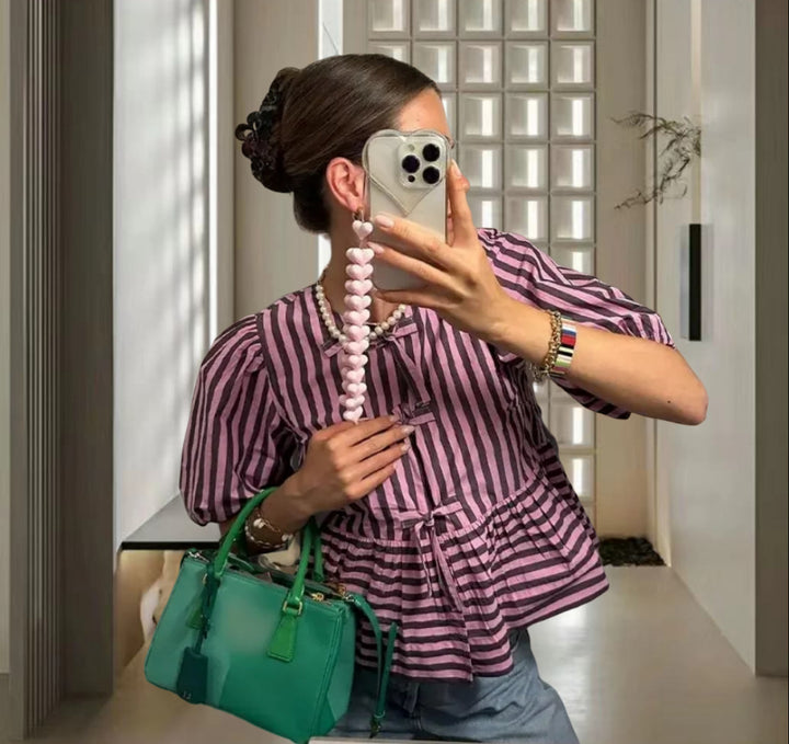 Damer casual bluse med moteriktig stripemønster og avslappet passform Skjora
