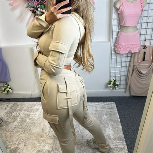 Damer Crop Top og Cargo Bukser Sett Skjora