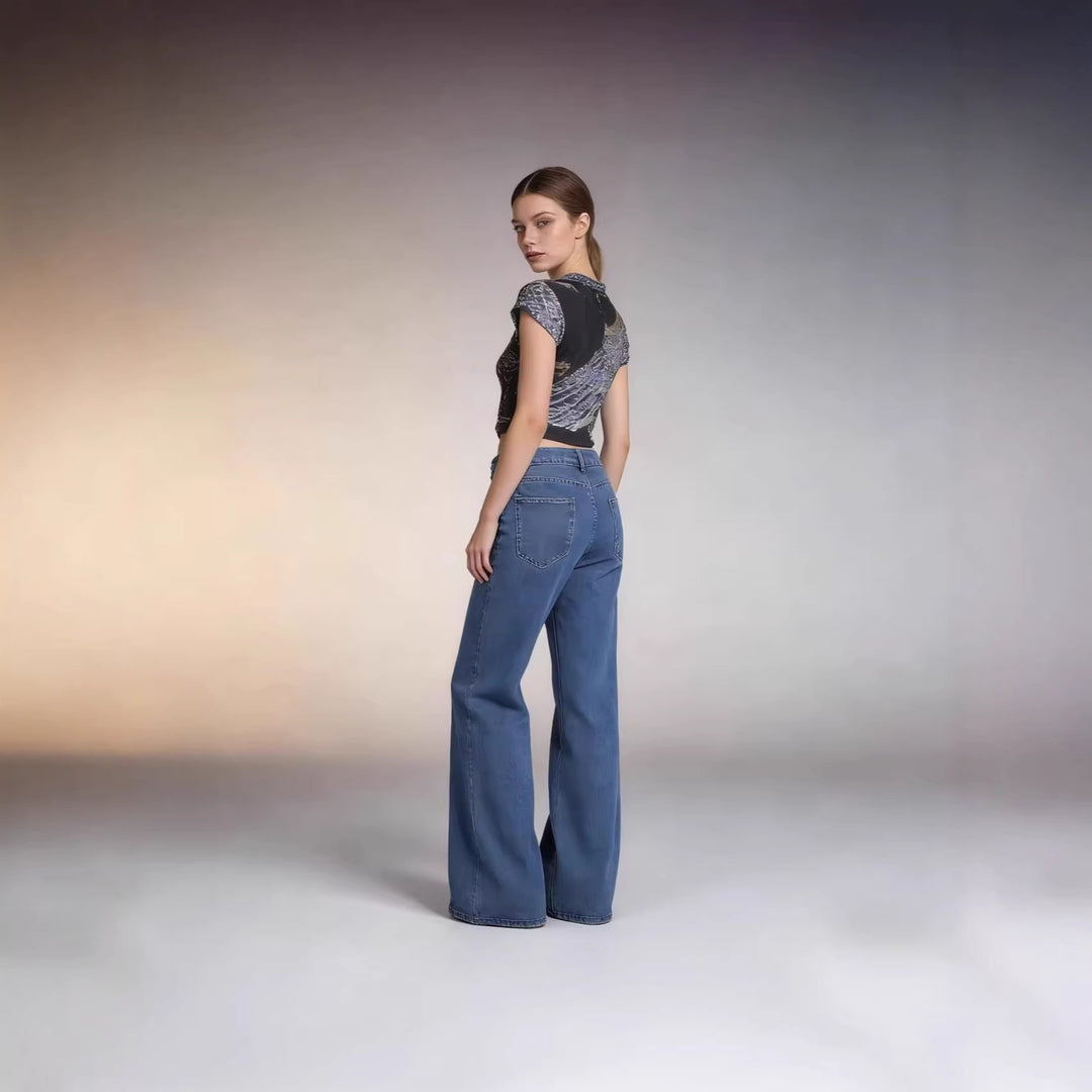 Damer høy midje vide jeans i avslappet stil med elegant foldering Skjora