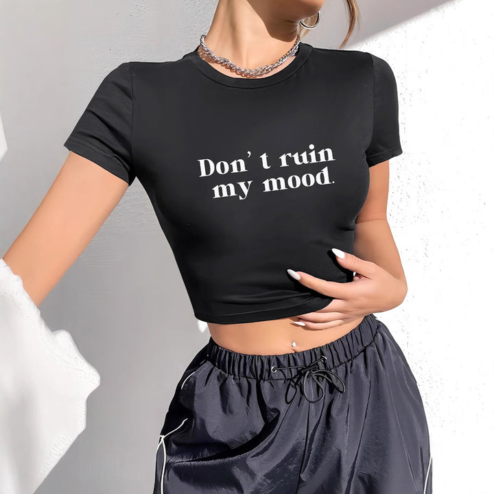 Dame Crop-T-skjorte med moderne grafikktrykk Skjora