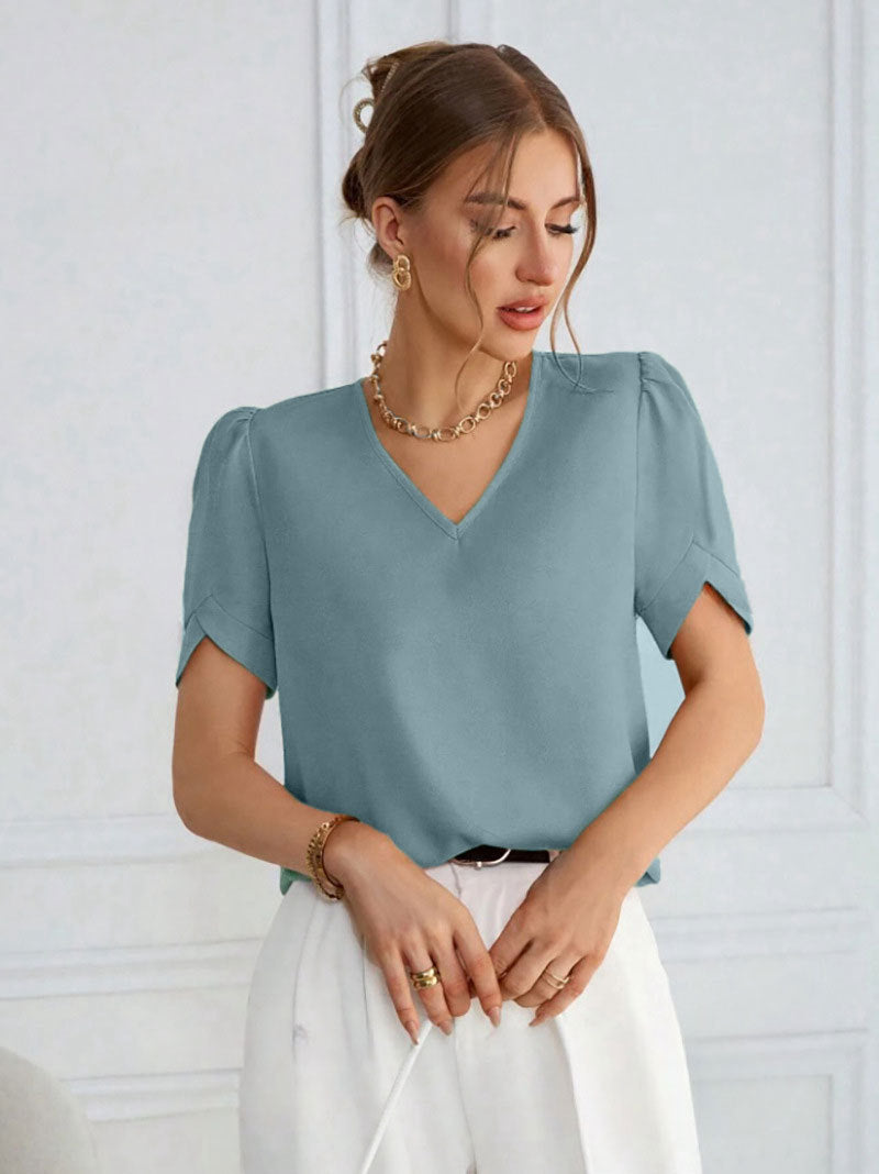Damer V-halsbluse med puffermede