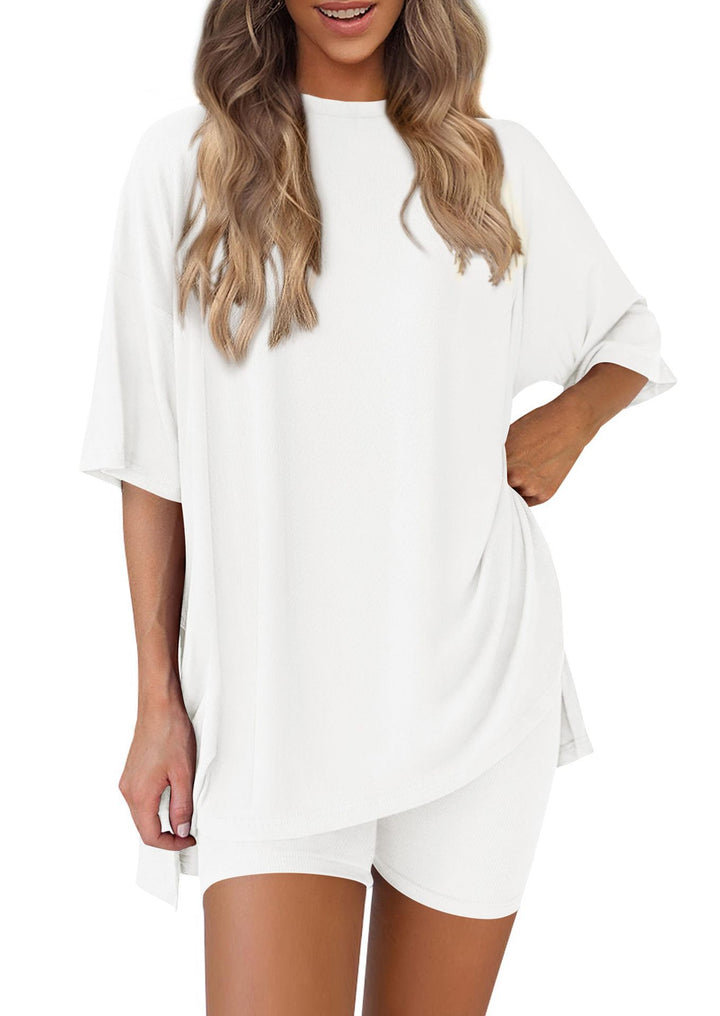 Damer Løst Lounge-set med oversized topp og korte bukser Skjora