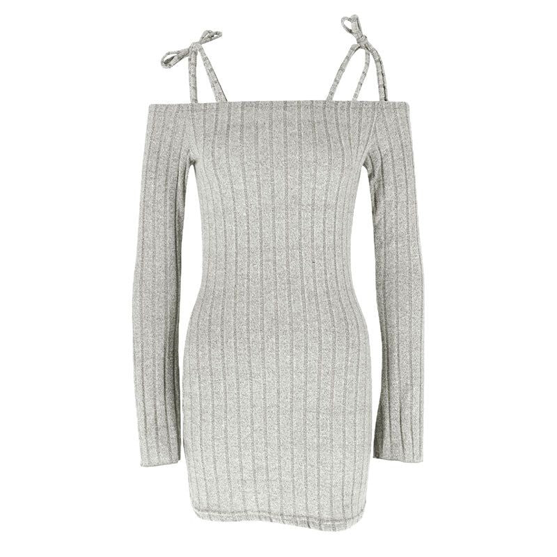 Dame Off-Shoulder Minikjole med volangdetaljer og fin ribbestrikk Skjora