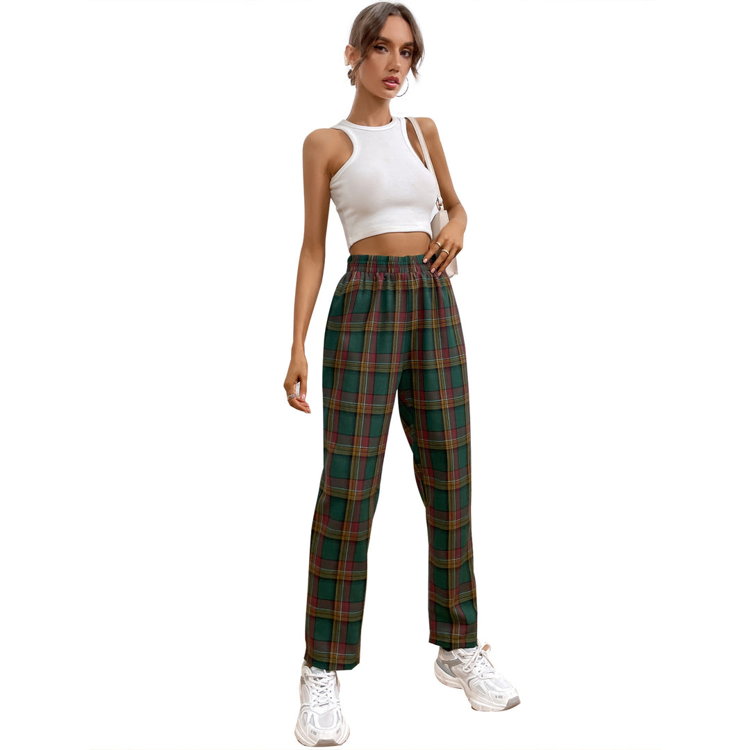 Kvinne casual rutete bukser med elastisk liv og slim fit Skjora