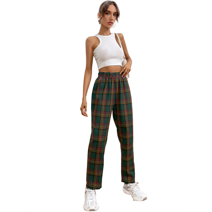 Kvinne casual rutete bukser med elastisk liv og slim fit Skjora