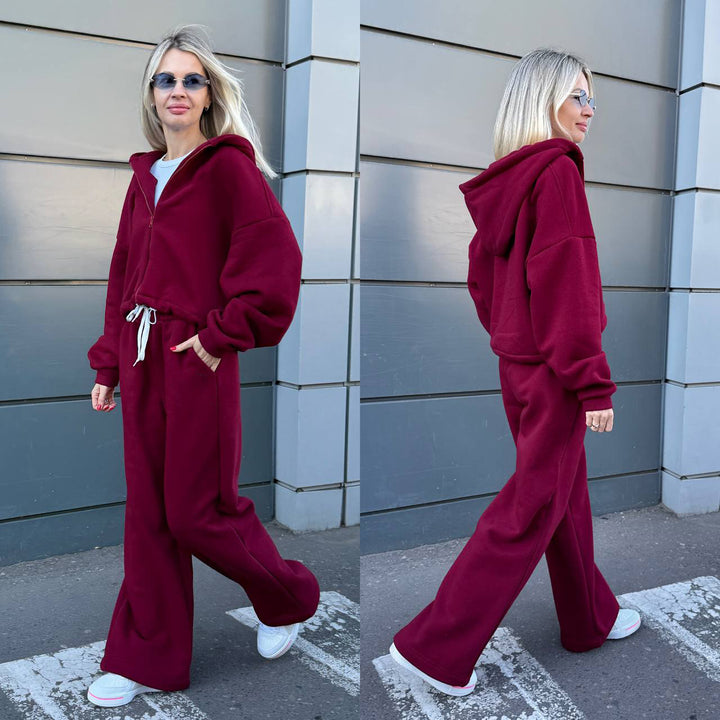 Dame Oversized Hoodie og vid bukse Sett Skjora