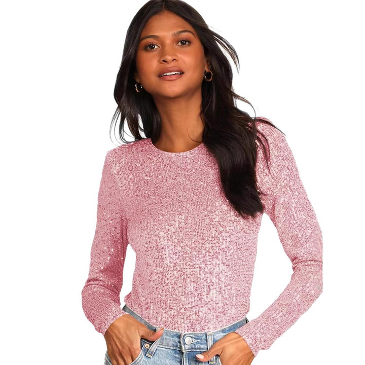 Damer Glitrende Bodysuit med Lange Ermer og Skinnende Topp Materiale Skjora