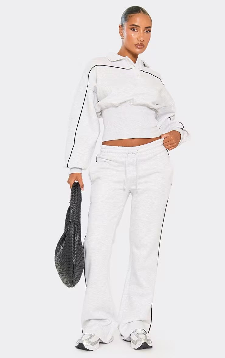 Kvinnelig sporty crop polo og vide joggebukser sett Skjora