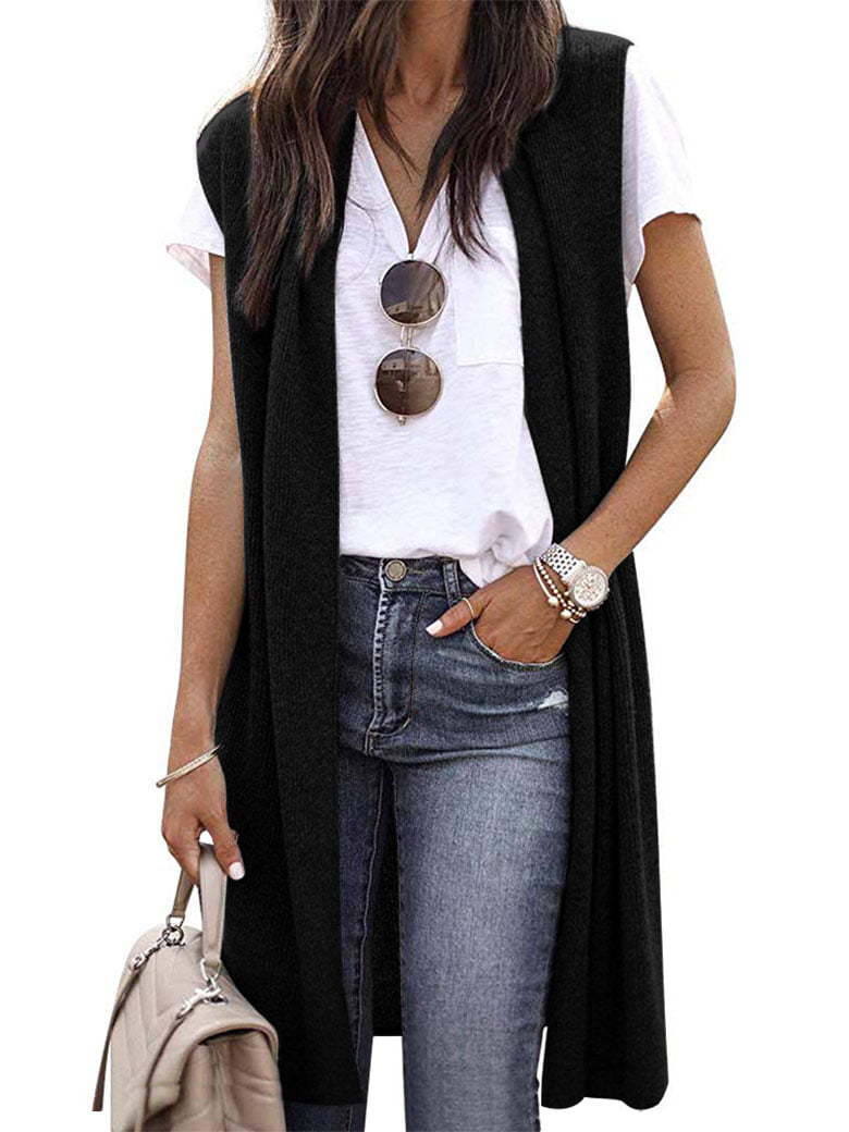 Dames Elegant Lang Strikket Vest i Uformell Stil