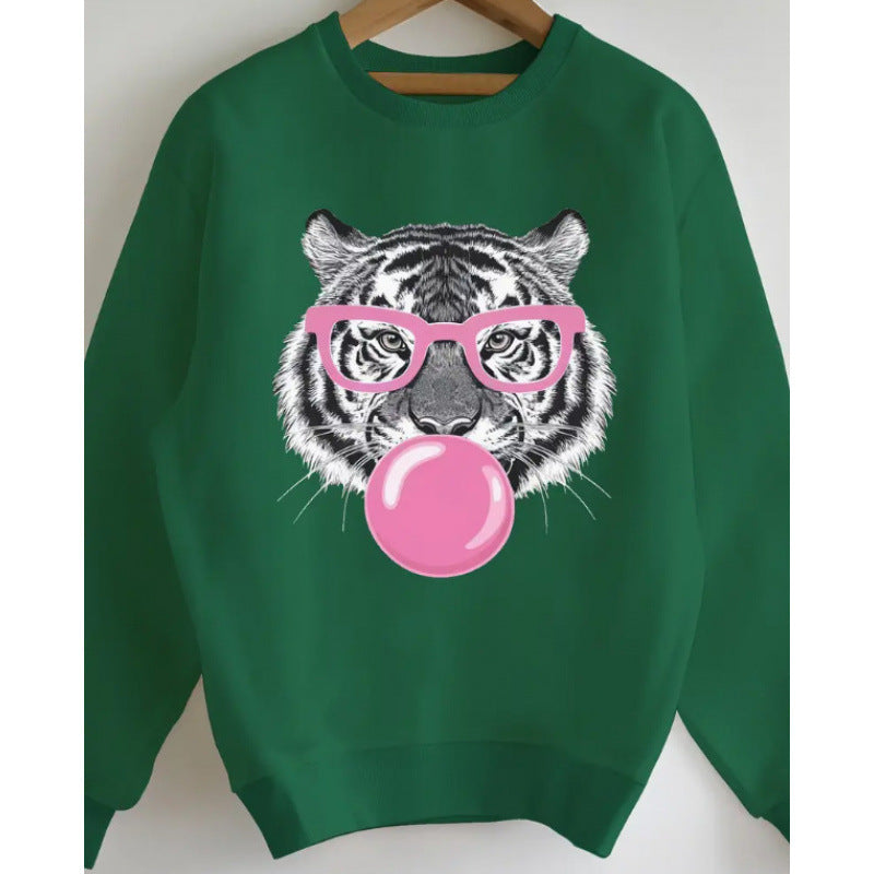 Kvinnes sweatshirt med kreativ tiger grafisk design Skjora
