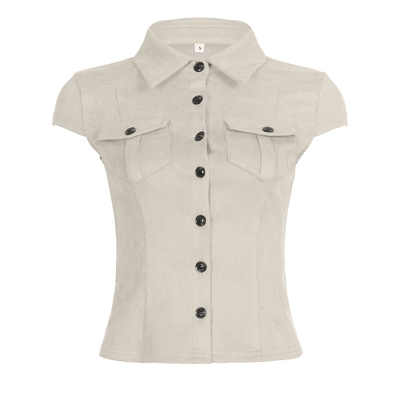 Dame kortermet bluse med moderne lommer Skjora