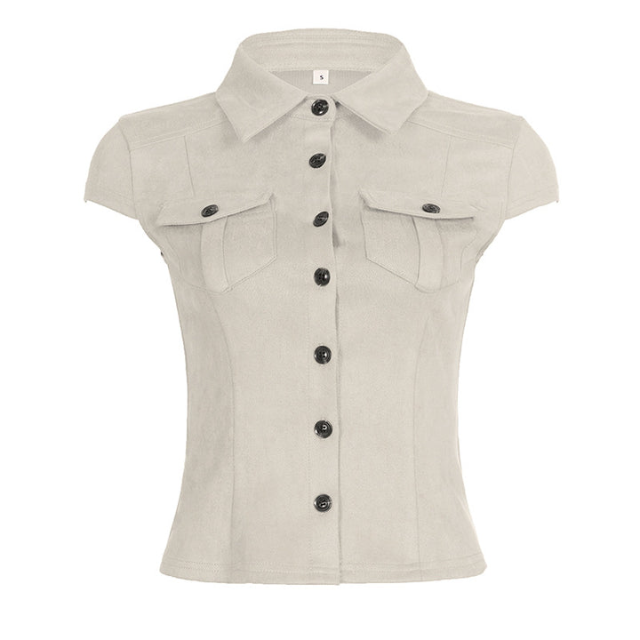 Dame kortermet bluse med moderne lommer Skjora