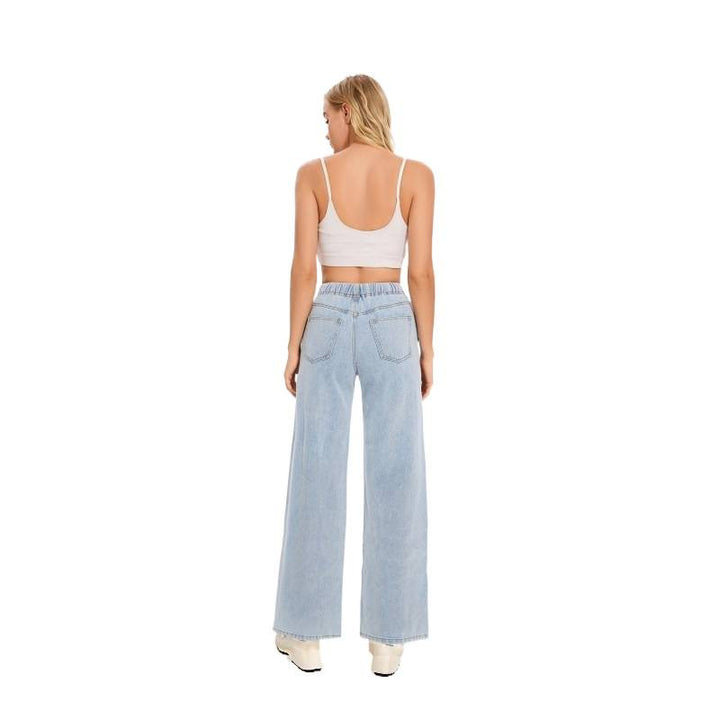 Dame brede jeans med elastisk midje og avslappet passform Skjora