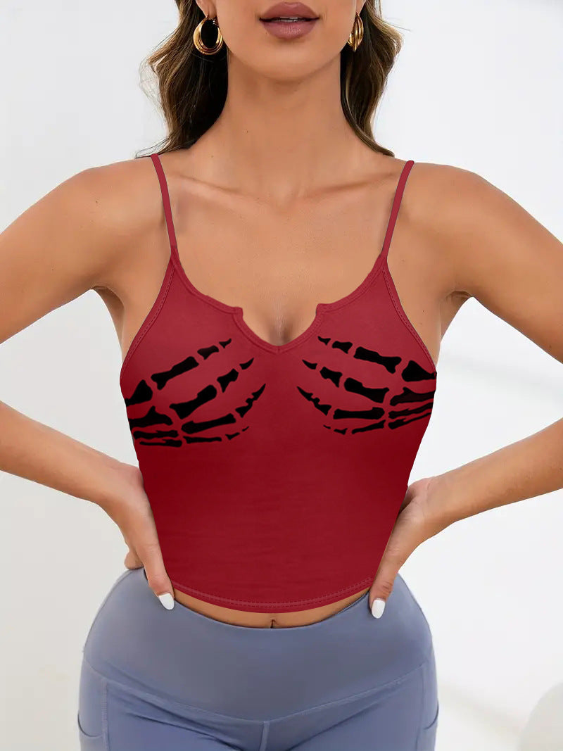 Damer Sporty Crop-Topp med kreativt skjelettdesign Skjora