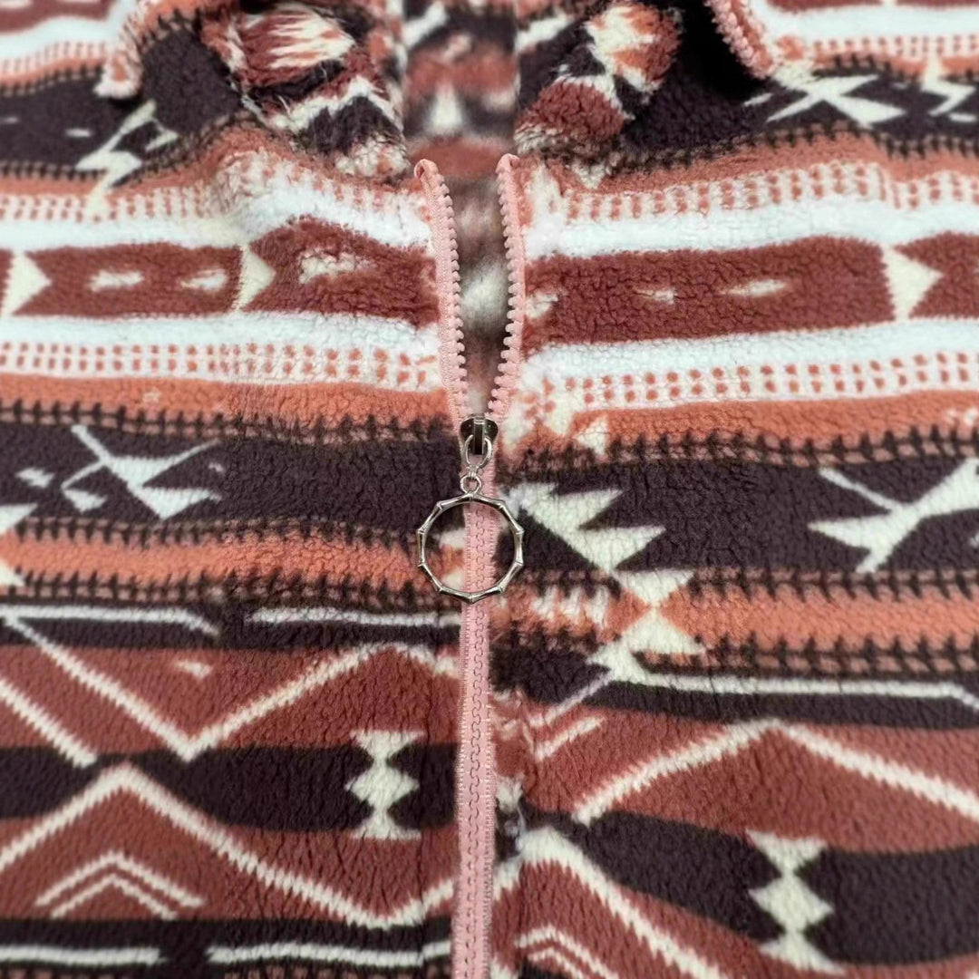 Women's fleece jacket with a tasteful ethnic pattern and practical Skjora zipper