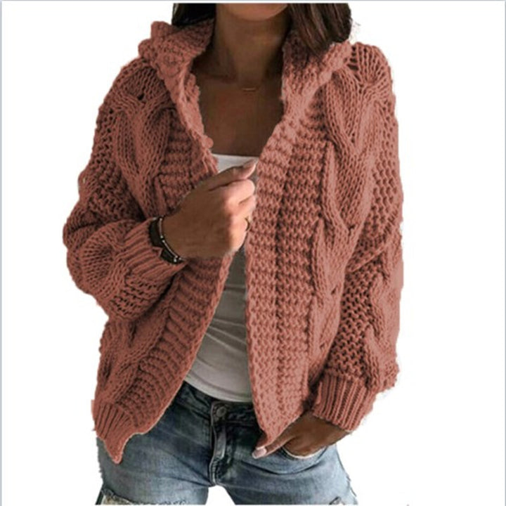 Kvinnenes chunky strikket cardigan med hette og dype lommer Skjora