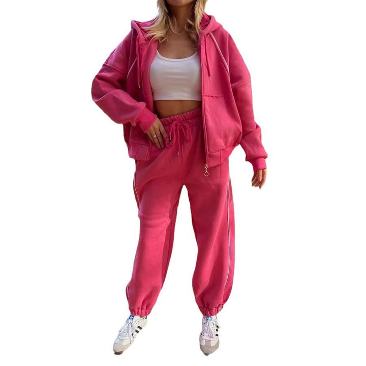 Dame sporty loungewear-set med hette og elastisk belte Skjora