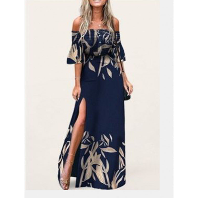 Dame Maxikjole med skulderfri design og elegante blomstertrykkdetaljer Skjora