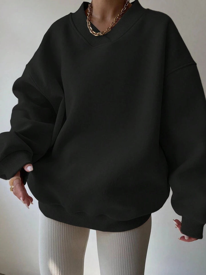 Kvinne Oversized Sweatshirt med V-hals og Bred Søm Skjora