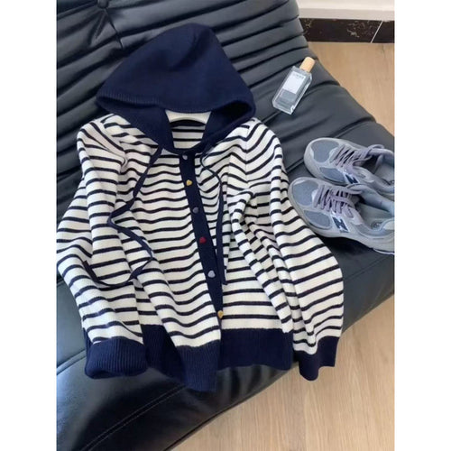 Dame hoodie cardigan med stripete design Skjora