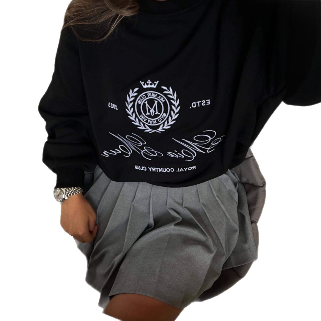 Damer Løs Oversized Sweatshirt med Elegant Broderidesign Skjora