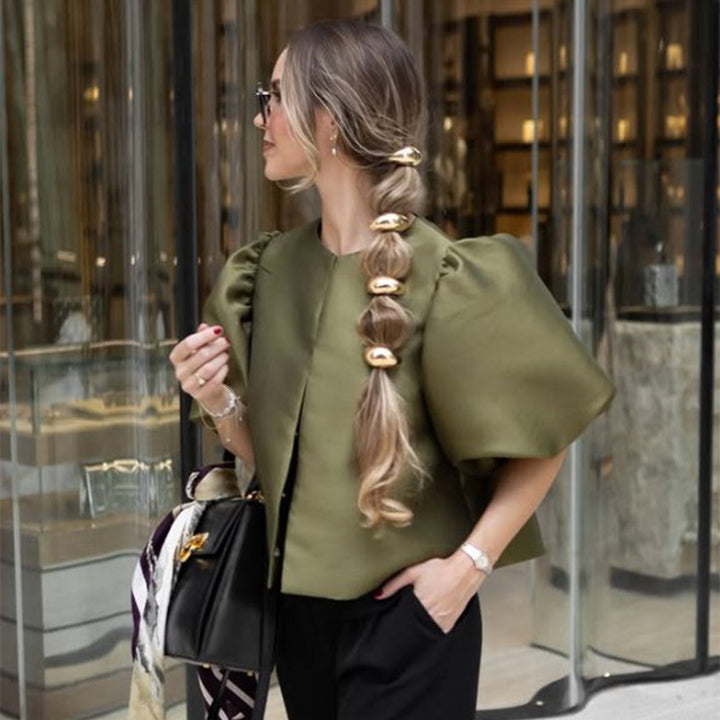 Dame stilfull bluse med puffarmer Skjora