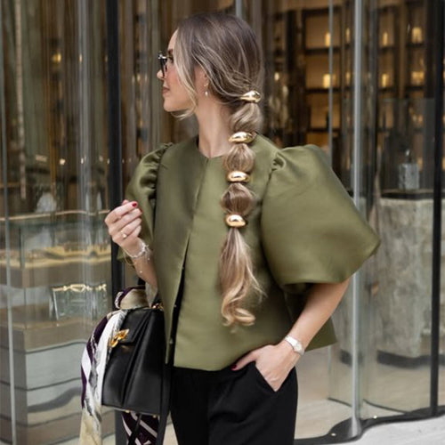 Dame stilfull bluse med puffarmer Skjora