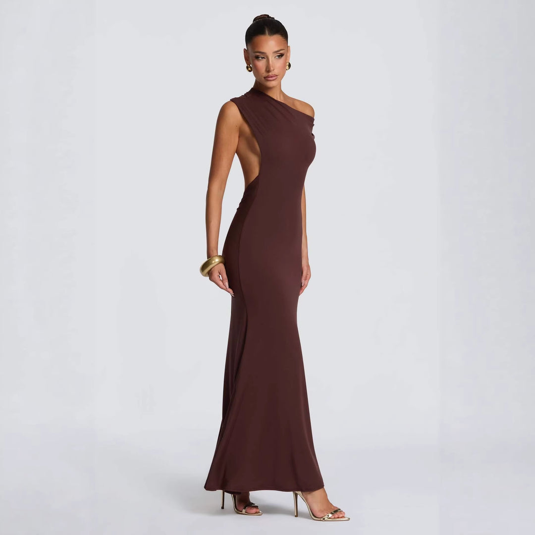 Kvinne Elegant Asymmetrisk Maxi Kjole med Avskåret Design Skjora