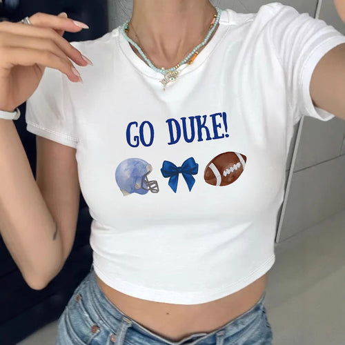 Damer Crop-T-skjorte med kreativt øye-motiv og turtrykk Skjora