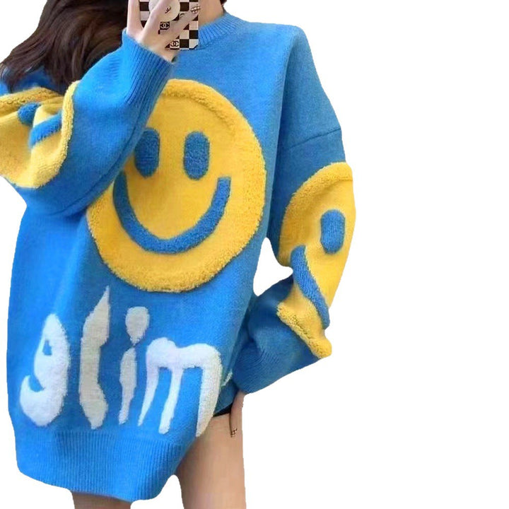 Damer casual strikket genser med smiley motiv Skjora