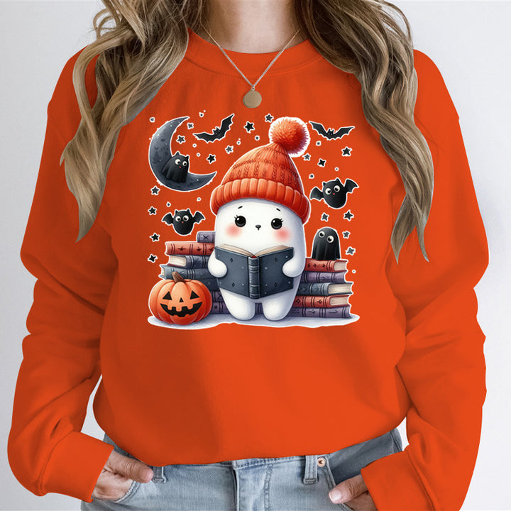 Dame sweatshirts med søtt Halloween-motiv og bokdesign Skjora