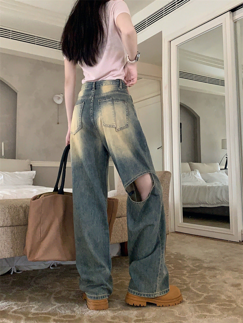 Dame Bred Denim Bukser med Asymmetriske Knapper Skjora