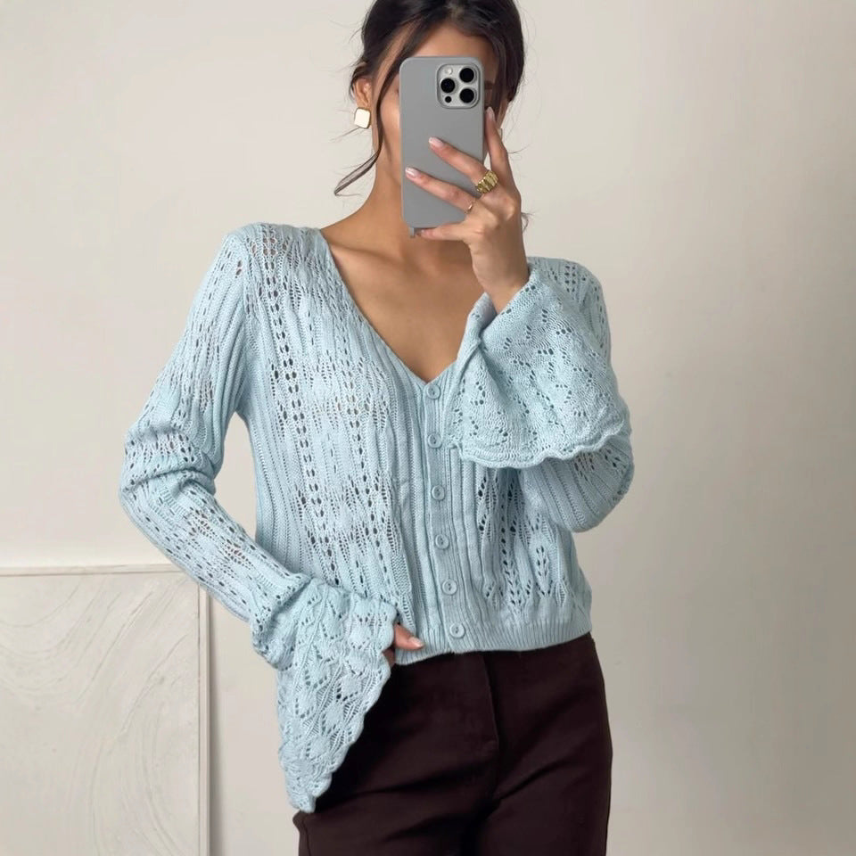 Dame cardigan med elegant blonde design og vide ermer Skjora