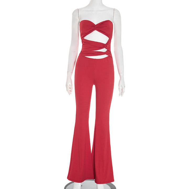 Dame Elegant Cut-Out Jumpsuit med flytende bein Skjora