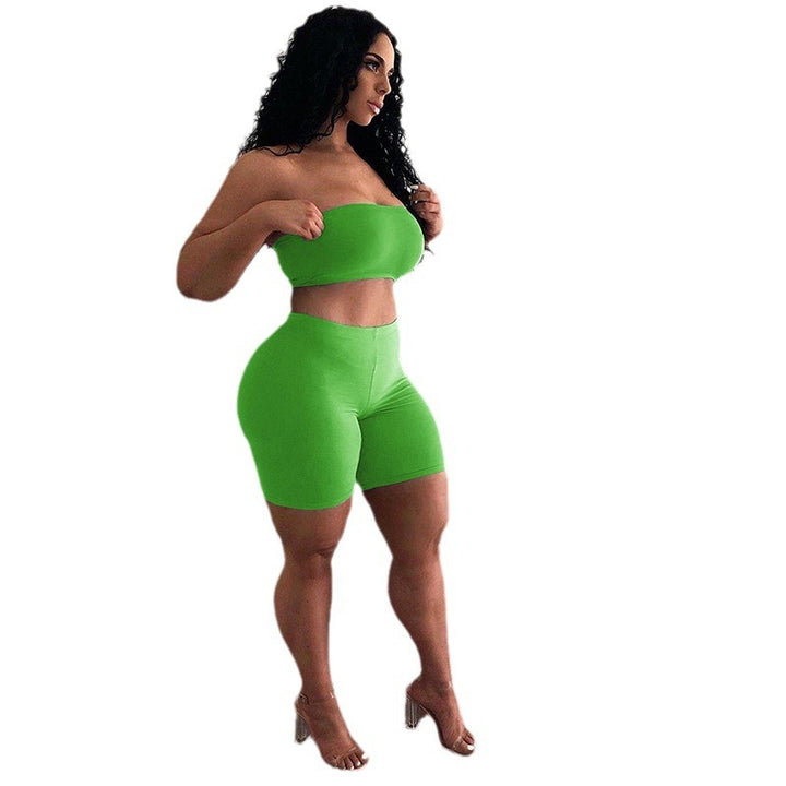Kvinne Crop Top og Shorts Sett med Elastisk Liv og Figur Formende Snitt Skjora